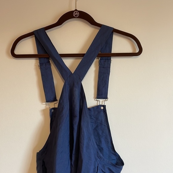NWT Overall Dress Minimal Retro Camp Love Culture Med Blue Mini Linen Pinafore - Picture 4 of 10